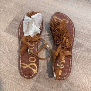 Sam Edelman Women's Brown Sandals with Fringe Detail